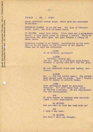 Englisches Drehbuch (Auszug)