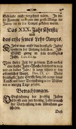 Das XXX. Jahr Christi/ und das erste seines Lehr-Ampts.