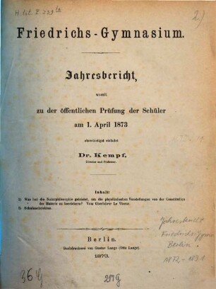 Jahresbericht : über das Schuljahr Ostern .... 1872/73 (1873)