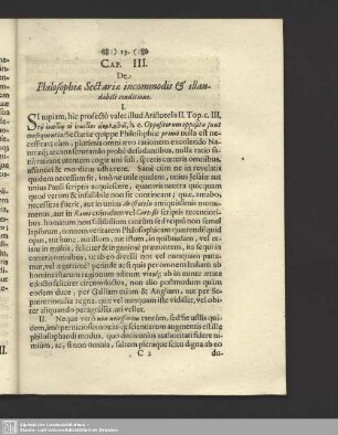 Cap. III. De Philosophiae Sectariae incommodis & illaudabili conditione