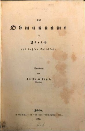 Das Obmannamt in Zürich und dessen Schicksale
