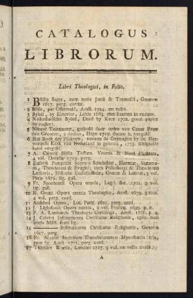Catalogus Librorum.