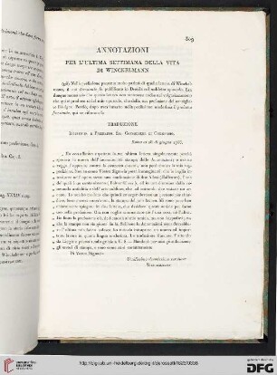 Annotazioni per l’ultima settimana della vita di Winckelmann