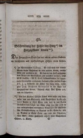 42. Beschreibung der Höhle bey Lueg im Herzogthum Krain