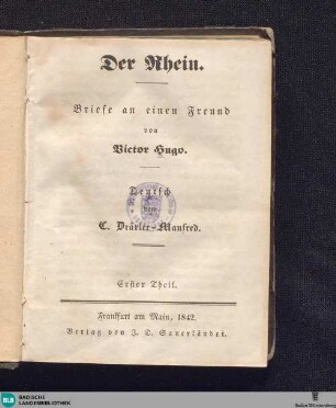 1: Der Rhein : Briefe an einen Freund