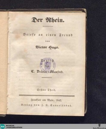 1: Der Rhein : Briefe an einen Freund