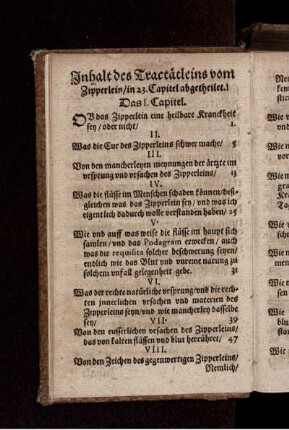 Inhalt des Tractätleins vom Zipperlein/ in 23. Capitel abgetheilet