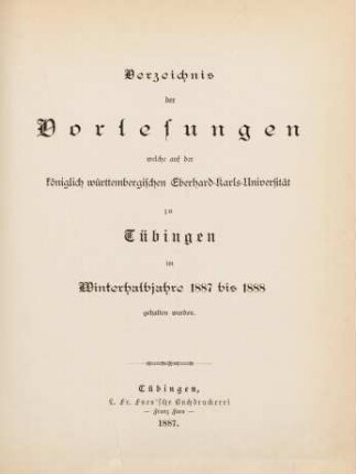 Vorlesungsverzeichnis 1887/88