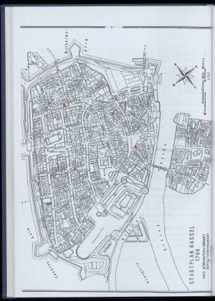 Stadtplan von Kassel mit markierten Adressen von 1707