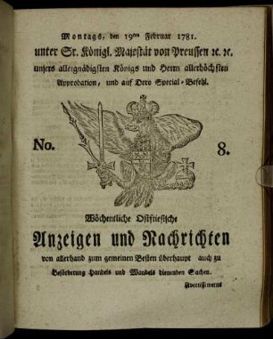 No. 8. Montags, den 19ten Februar 1781.