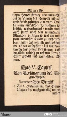 Das V. Capitel. Von Verläugnung des Eigen-Nutzes.