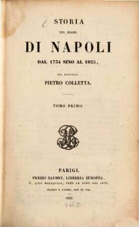 Storia del Reame di Napoli dal 1734 sino al 1825, 1