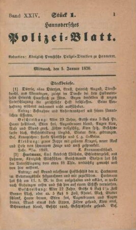 5. Januar-31. December = Stück 1-115 [incl. Vagabonden-Verzeichniß]