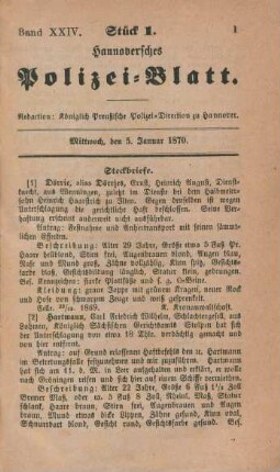 5. Januar-31. December = Stück 1-115 [incl. Vagabonden-Verzeichniß]
