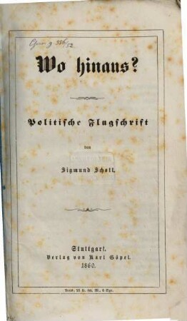 Wo hinaus? : Politische Flugschrift