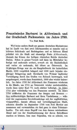 Französische Barbarei in Altbreisach und der Grafschaft Falkenstein im Jahre 1793.