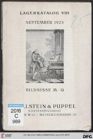 Nr. 8: Lagerkatalog / Hollstein & Puppel, Kunstantiquariat: Bildnisse M - Q