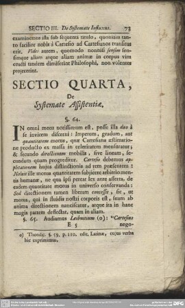 Sectio Quarta, De Systemate Assistentiae