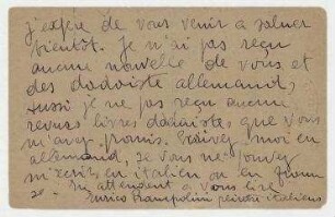 Postkarte von Enrico Prampolini an Hannah Höch und Visitenkarte mit handschriftlicher Notiz von Hannah Höch "1920 in Rom"