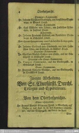 Zweyte Abtheilung. Von Sr. Churfürstlichen Durchl. Collegiis und Expeditionen