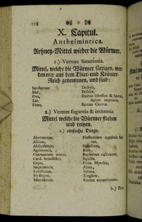 X. Capitul. Anthelmintica. Artzney-Mittel wieder die Würmer.
