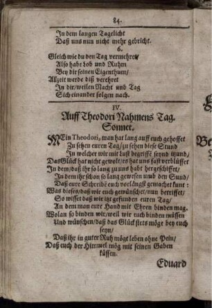 IV. Auff Theodori Nahmens Tag. Sonnet
