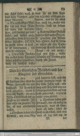 Von der Göttlichen Weisheit und der Klugheit der Gerechten