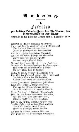 I. Festlied zur dritten Säcular-Feier der Einführung der Reformation in der Mark