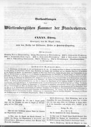135. Sitzung, Stuttgart, 20.8.1855