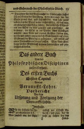 Vorbericht Von dem Ursprung und Fortgang der Vernunfft-Lehre.