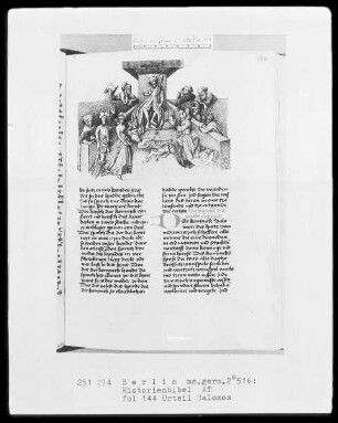 Historienbibel des Alten Testaments — Urteil Salomos, Folio 144recto