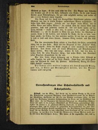 Correspondenzen über Schulverhältnisse und Schulzustände