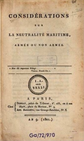 Considérations sur la neutralité maritime, armée ou non armée