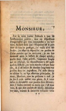 Lettre à M. Lamourette, sur son Instruction Pastorale, adressée aux Fonctionnaires publics : [Nebst seconde lettre]