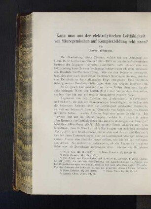 Kann man aus der elektrolytischen Leitfähigkeit von Säuregemischen auf Komplexbildung schliessen?
