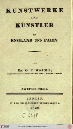 Band 2: Kunstwerke und Künstler in England und Paris: Kunstwerke und Künstler in England