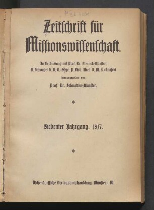 7.1917: Zeitschrift für Missionswissenschaft und Religionswissenschaft : ZMR
