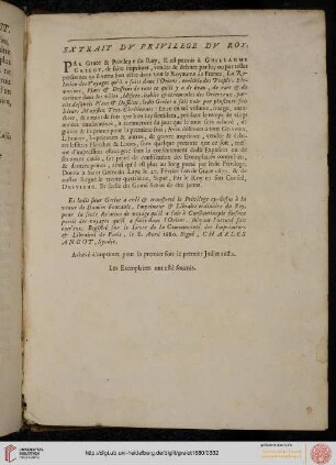 Extrait du privilege du Roy