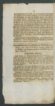 Berathschlagung des Straßburger Distrikt-Direktoriums ... = Délibération du Directoire du District de Strasbourg ...