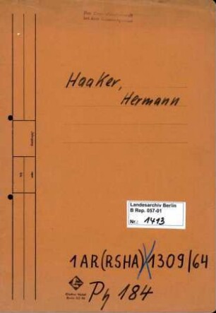 Personenheft Hermann Haaker (*24.11.1891), Kriminalobersekretär