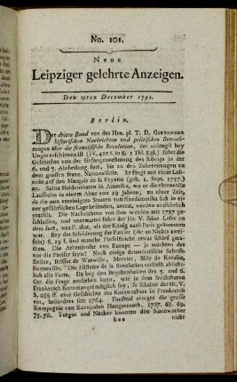 No. 101. Den 19ten December 1791.