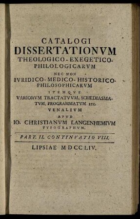 Part. II. Continuatio VIII. Lipsiae MDCCLIV.