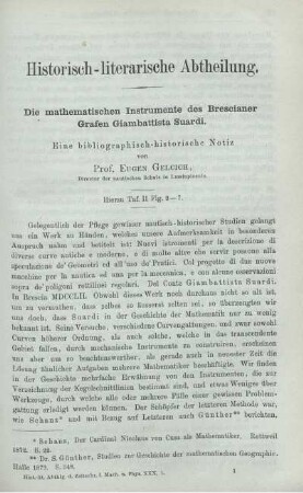 Die mathematischen Instrumente des Brecianer Grafen Giambattista Suardi. Eine biblographisch-historische Notiz.