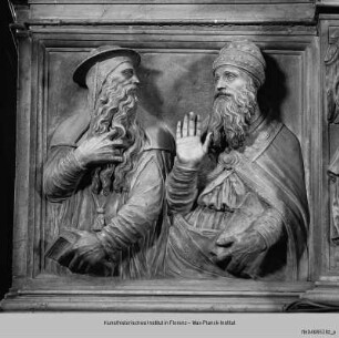 Hochaltar mit seitlichen Schranken : Altarretabel (Chorseite) : Kirchenväter Hieronymus und Gregor