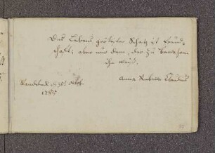 Anna Rebecca Claudius. – Incipit: "Des Lebens größester Schatz ist Freundschaft". – Wandsbek, 30.10.1785