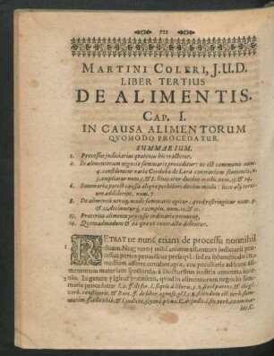 Cap. I. In Causa Alimentorum Quomodo Procedatur.