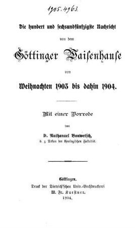 156: Nachricht von dem Göttinger Waisenhause