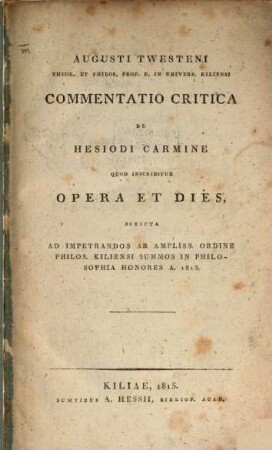 Commentatio critica de Hesiodi Carmine quod inscribitur opera et dies