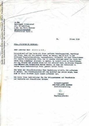 Brief von CCC an Bezirksamt Berlin-Wilmersdorf, 17.05.1958