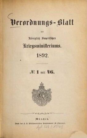 Verordnungs-Blatt. 1892